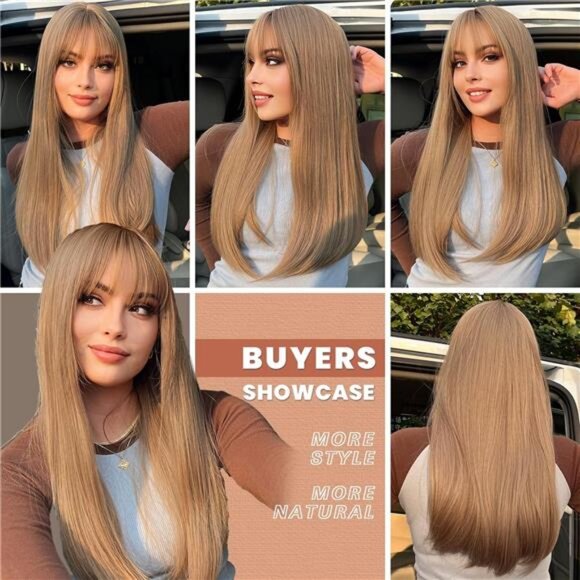 Blonde Wig With Bangs For Women Long Straight Wigs Barbie wig Synthetic - Picture 5 of 7